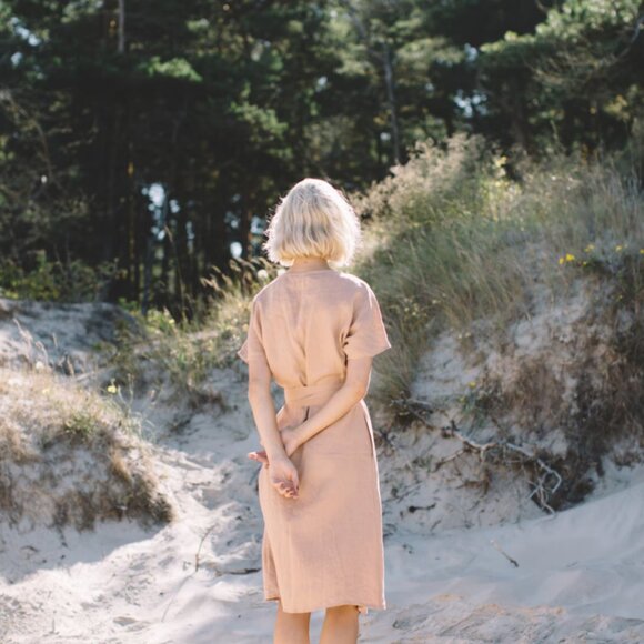 Linenfox Mimosa Wrap Linen Dress (Small/Medium) - Picture 2 of 4